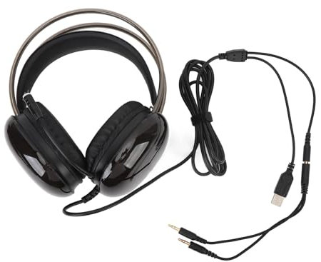 Tbest Auriculares para Juegos, Auriculares con Cable Ajustables con Iluminación de Iris RGB, Auriculares sobre la Oreja con Micrófono para PC y Portátil (Black)