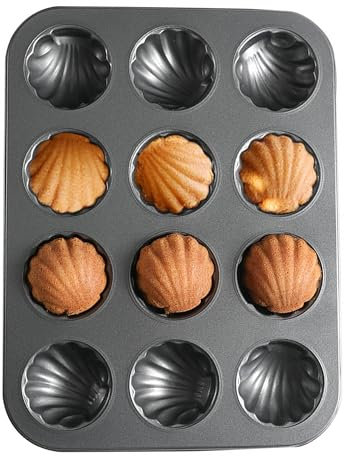 duoyif Molde Madeleine 12 Cavidades Ø 7 cm Bandeja Para Hornear Pan, Molde Antiadherente De Acero Al Carbono, Madeleine Molde Para Hornear Pan Magdalenas Pasteles Muffins (Madeleine-7cm)