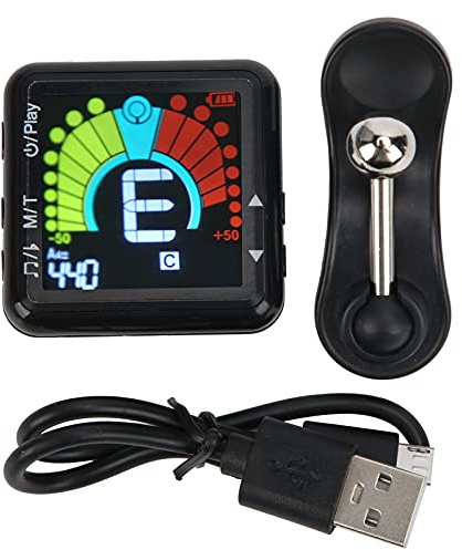 Clipon Stimmgerät für Saiteninstrumente, Multifunktionales Metronom für Gitarre, Bass, Violine, Wiederaufladbar, ABS