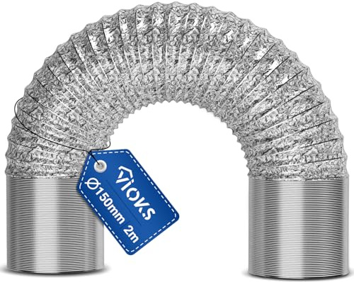 VIOKS Tuyau flexible en aluminium - 150 mm - Pour sèche-linge - 2 m - Pour systèmes de conduites d'air 150erR - Universel - Pour hotte aspirante, sèche-linge, climatisation