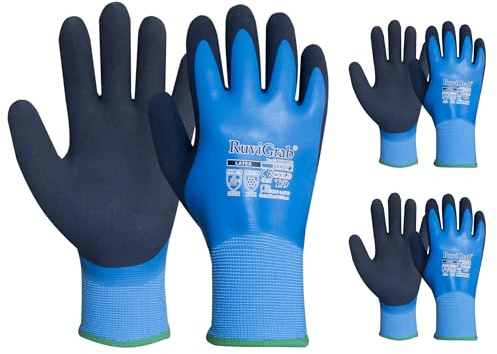 RuviGrab 2-pack vattentäta vinterarbetshandskar för män och kvinnor, dubbel latexbeläggning, kylhandske, trädgårdsarbete, biltvätt, fiske