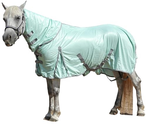 Mesh Fly Rug for Horses - Lightweight Summer Fly Sheet with Detachable Full Neck Combo & Belly Cover, UV Protection Green 6'6