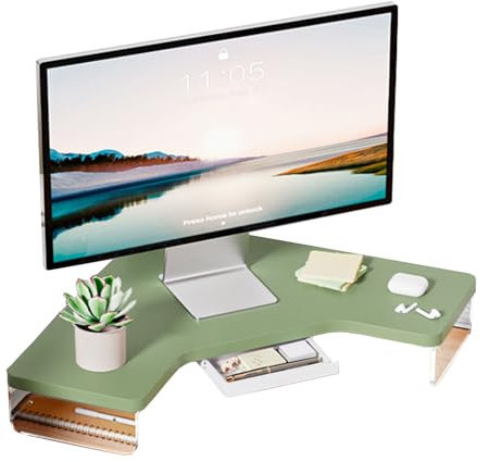 HCZKIUJY Eck-Monitorständer, durchsichtiges Acrylbein und Eck-Bildschirmständer aus Holz, L-förmiger dreieckiger Schreibtischaufsatz für Monitor/Laptop/Computer, Eck-Organizer mit,Green
