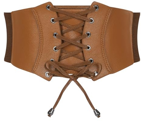 WERFORU Damen Breiter Gürtel Vintage Elastischer Taillengürtel Faux Leder Korsett Gürtel Schnürung Cinch Taillengürtel