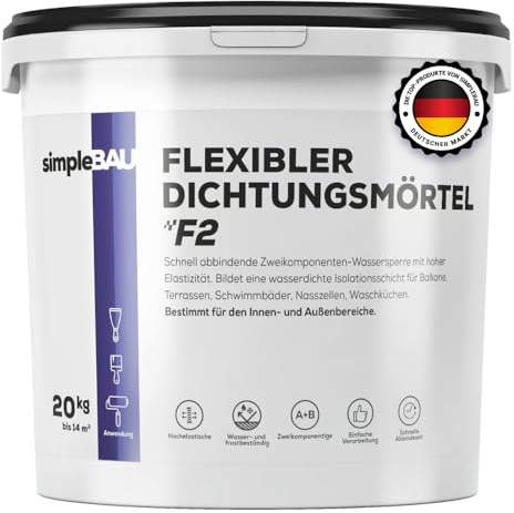simpleBAU Abdichtungsmörtel 20kg F2 Flexibel Balkone Terrassen Frostsicher