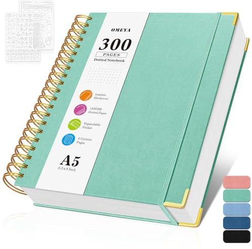 Carnet de notes à pois à spirale Bullet, 300 pages, carnets en cuir avec contenu, papier épais de 120 g/m² sans débordement, carnet à grille de points A5 pour femmes, hommes, travail scolaire
