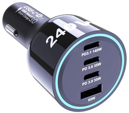 Ubigbuy 240W USB C Auto ladegerät, 4-Ports Superschnelles Laden mit 140W PD3.1 100W PD3.0 45W PPS QC65W Car Charger Ladegerät für MacBook Pro Laptop iPhone 17 16 iPad Galaxy S24/23 Pixel usw