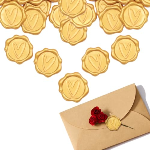 Zasvec Wachssiegel Selbstklebend Herz 30 Stück Selbstklebende Siegellack Golden Wachssiegel Aufkleber Umschlagwachssiegel mit Herz Dekorative Siegelaufkleber Vintage für Hochzeit Geburtstag Karten