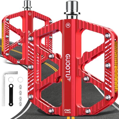 GUOOTU Deutsche professionelle Fahrradpedale, CNC Aluminium MTB Pedale Leichtgewichts, 3 Abgedichtete Lager, Antirutsch für Mountainbike,Stadtrad,Rennrad, BMX, E-Bike