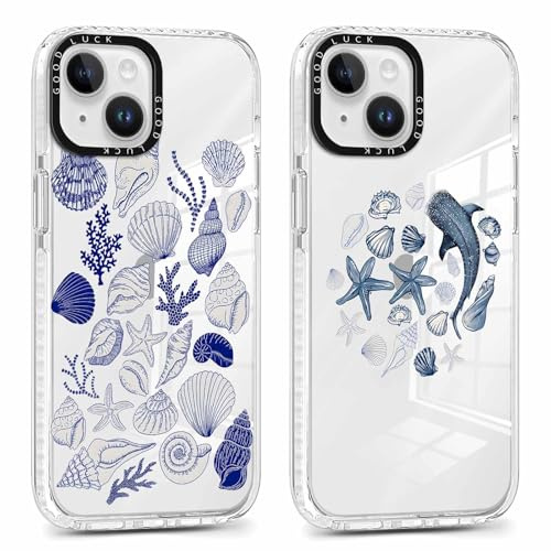 Vxinvnoi 2 Stück Handyhülle für iPhone 15 Hülle, Meereslebensmuster Aesthetic Motiv Sommer Mädchen Case, Transparent Weich Silikon Dünn TPU Bumper Stoßfeste Schutzhülle Cover für iPhone 15 6,1
