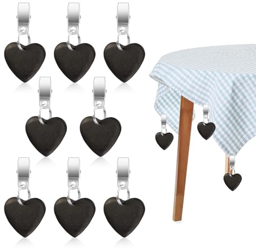 Qcdou Pesi per Tovaglia, 8 Pezzi Ferma Tovaglia da Tavola, a Forma di Cuore, Fermatovaglia con Mollette, Fermatovaglia da Esterno, per Tovaglie per Giardini, Feste, Picnic (Nero)