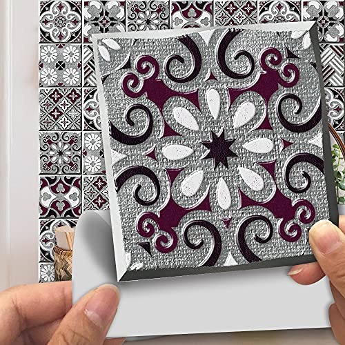 Piastrelle Adesive Cucina E Bagno Fiori Grigi Impermeabile Pannelli Decorativi Per Pareti Piastrelle Mattonelle Adesive PVC Paraschizzi Cucina Adesivo Facile Da Applicare 10 PC(20x20cm)
