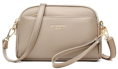 Mabecol Kleine Umhängetasche Damen, PU Leder Crossbody Bag, Handytasche mit Geldbörse, Damen Clutch für Alltag, Reisen, Arbeit, Verstellbarer Schultergurt, Geschenk für Frauen (Beige)
