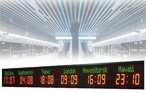 ZenSeFarin Orologio Mondiale, Orologio Mondiale con più Fusi Orari,Orologi Mondiali a LED per La Parete con più Fusi Orari,Orologio Mondiale con 3/4/5/6 Città,per Aziende Multinazionali,Hotel,6City