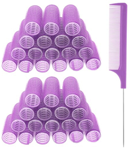 18pcs Self Grip Small Hair Curlers Set, Heatless Rollers Hair Curler Nylon Roller Set with Rat Tail Comb Hairdressing Tools for Women Salon Hairdressing Curlers Rollers(Light purple)