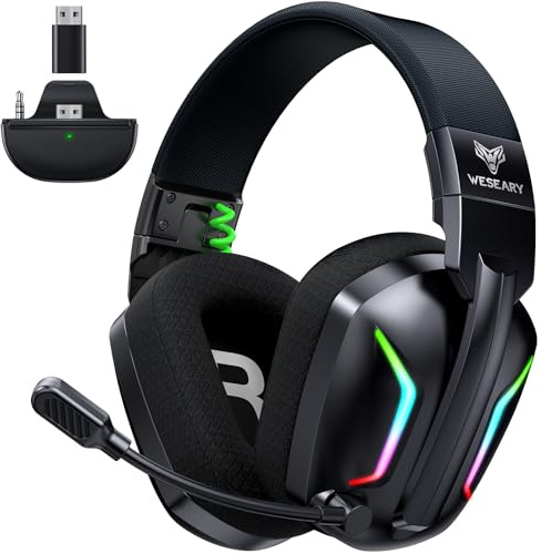 WESEARY WG1 Wireless Gaming Headset für Xbox Series X|S/One, PC, PS5, PS4, Switch, Mac, 2.4GHz & Bluetooth Headset mit Mikrofon, Low Latency, Noise Cancelling, LED Light, 50H Akku