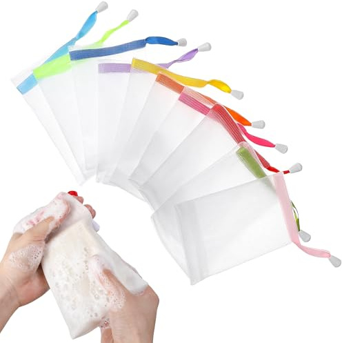 10 sacchetti per sapone, sacchetti per sapone con coulisse, sacchetti per sapone solido, rete in schiuma di nylon, per sapone e sapone, per la pulizia del viso