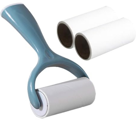 DIYEAH Lint Roller for Clothes and Pets Hair Remover, 4pcs Set with Blue Handle and 3 Sticky Refill Rolls, Solid Brush for Removing Dust, Lint, and Fur from Clothing and Upholstery