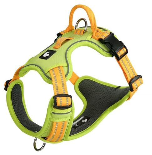 Anti-Zug-Hundegeschirr für Französische Bulldogge mit Griff, verstellbarem, reflektierendem Westen-Design, atmungsaktivem und weichem Mesh-Gewebe sowie Leinenverschlüssen vorne und hinten. Green S