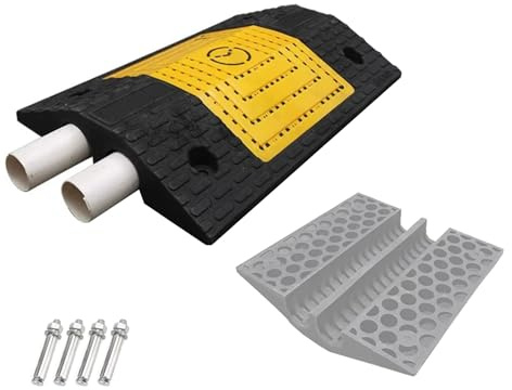 Dossi Artificiali a 2 Canali, Passacavi Pavimento, in Gomma e Plastica, Capacità di Carico di 20 TonnellB, Canalina Calpestabile, con 4 Bulloni(50x50x10cm/19.7x19.7x4in)