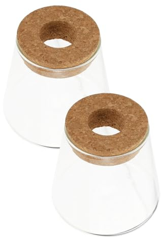 HOMSFOU Set da 2 Vasi Idroponici in Vetro Trasparente Base in Legno, Vaso da Tavolo per Piante Acquatiche Idroponiche, Terrario Vegetale Decorativo per Casa e Ufficio