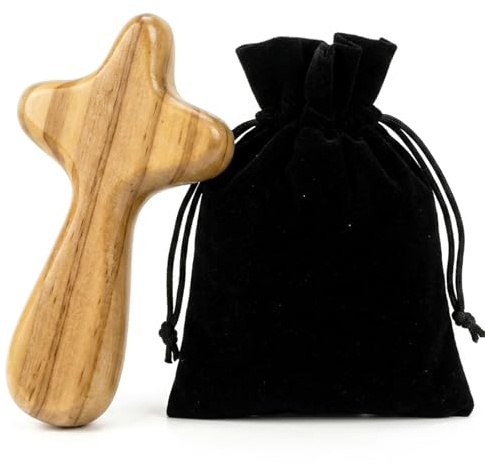 RzuoQnt Handschmeichler Kreuz, Trostkreuz 7,5 cm,Gesegnet & geweiht - Lebenskreuz für Heilung, Pilgern, Kommunion, Firmung, Taufe - Geschenk für Kranke, Trauer & Beerdigung