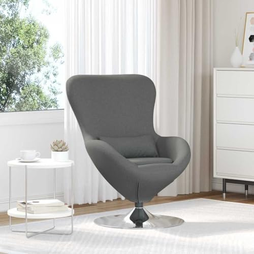 mtlskopl Eier-Sessel Dunkelgrau 63x73x90 cm, 360° Drehbarer Stoff-Metall Lesesessel mit Rückenkissen, Modernes Wohn-Schlafzimmer Chair