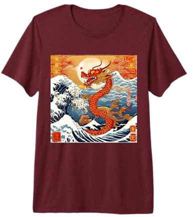 L'année du Dragon 2024 Grande Vague Nouvel an Chinois T-Shirt Haut de Gamme