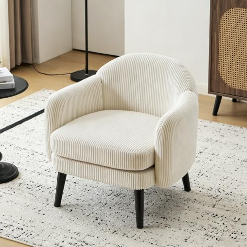 Bonnlo Sessel, Gepolsterter Cocktailsessel, Lesesessel, Clubsessel, Moderner Loungesessel für Wohnzimmer, Schlafzimmer, Büro oder Wartebereich, belastbar bis 113 kg, Feincord, Beige