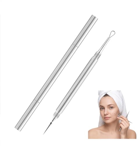 Pickel Ausdrücken Werkzeug,Mitesserentferner Nadel Mitesser Milien Entferner,Edelstahl Blackhead Remover Milia Kürette Lanzetten Milia Acne Needle,Face Lanzettennadel,zum Aufstechen Akne Extraction