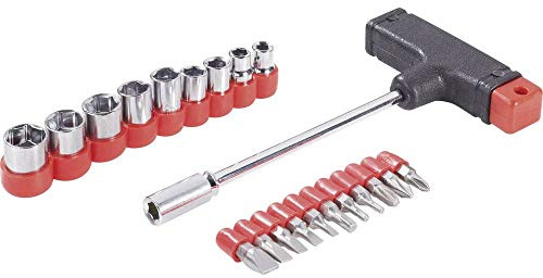 Brüder Mannesmann Werkzeug Mannesmann T-Griff mit Bits + 1/4 Steckschl-einsätzen, 22-tlg, M 148-KOMBI, PH1/PZ1