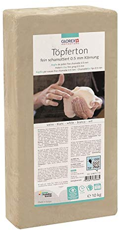 Glorex GmbH 6 8073 110 Töpferton weiß 10 kg, feinschamottiert, Körnung 0,5 mm