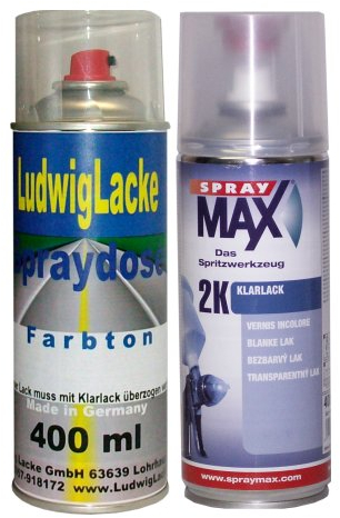 PREMIUM Sprayset für VW Schwarz Farbcode L041 oder A1 oder A1A1 Bj. 1978 - 2007 Unilack * 2 Spraydosen Lack Spray im Set - Eine Spraydose Basislack 400 ml und eine Dose 2K Klarlack hochglänzend 400ml.