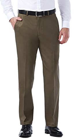 Haggar mensHC10884Premium No Iron Classic Fit Expandable Waist Plain Front Casual Pants - Brown - 40W x 31L