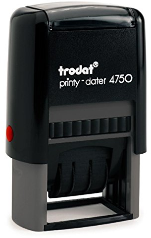 Trodat Printy Dater 4750 Datumstempel mit 2farbigem Kissen blau/rot + Wunschtext, Stempeltext:V E R K A U F T
