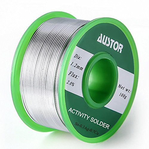 AUSTOR 1.2mm Lead Free Solder Wire with Rosin Core, Sn 99% Ag 0.3% Cu 0.7% | 100g