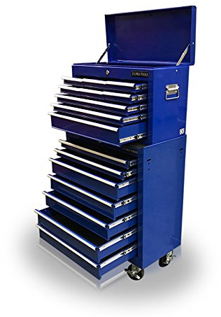 us pro tools AFFORDABLE STEEL CHEST TOOL BOX ROLLER CABINET 16 DRAWERS (Blue)