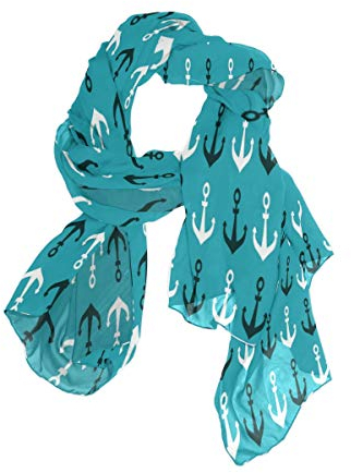 Use7 Schal aus Chiffon-Seide, lang, Weiß/Dunkelblau