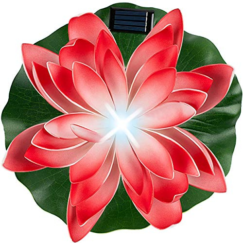 alles-meine.de GmbH 2 Stück Solar - LED Lichter - schwimmende Seerose - rot & weiß - Ø 29 cm - Leuchte - Blume Blüte - Solarblume - Garten Wetterfest für Innen Außen - Wasser -..