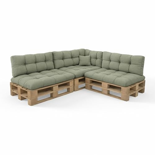 POKAR Palettenkissen Palletenauflagen Palettenpolster Palettensofa Palettenmöbel 8er Set: Sitzkissen 120x80 + Rückenlehne 120x40, Grün