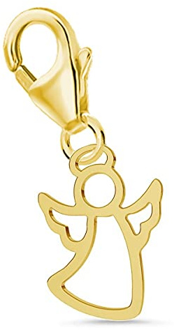 mini klein Goldene Schutzengel Karabiner Charm Anhänger für Bettelarmband aus 925 Sterling-Silber