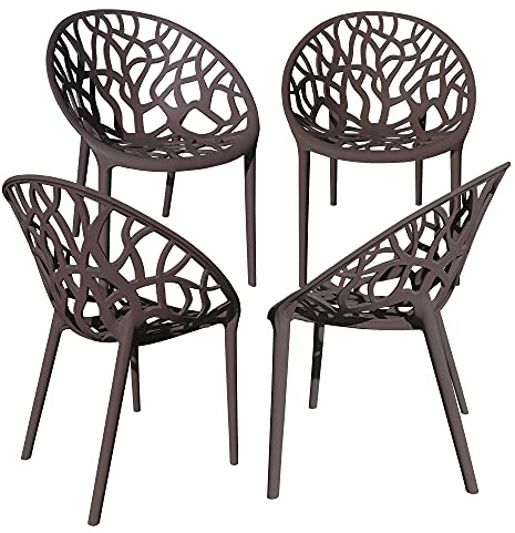 TRISENS Gartenstuhl Kunststoff Stapelstuhl Bistrostuhl Küchenstuhl Stuhl Stapelbar, Farbe:Braun, Menge:4 St.