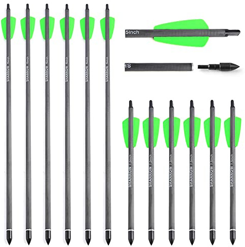 SHARROW Flechas de Ballesta 15 Pulgadas 7.5 Pulgadas Flechas de Carbono Pernos Flechas para Ballesta Spine 400 (7.5 Pulgadas, 12pcs)