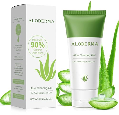 Aloderma Aloe Clearing Gel for Clear Complexion with 90% Organic AloeVera - Moisturizing, Oil Controlling Facial Lotion with Allantoin, Wintergreen Extract - Soothing, Skin Calming Aloe Gel, 2.8oz