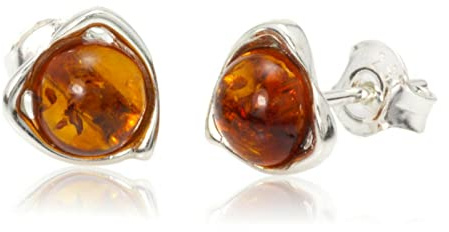 LIGURIUS Pendientes de Plata de Ley 925 de ámbar báltico, Pendientes pequeños de coñac, Pendientes de Piedras Preciosas Naturales, joyería de ámbar para Mujer