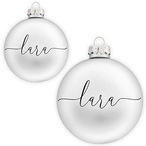 Coverlounge Christbaumkugel personaliert aus Glas | Weihnachtskugel mit Name| Ø 6cm oder 8cm in Silber-Weiß (Matt) | für Weihnachten