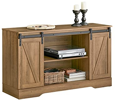 SoBuy Commode Meuble Bas Placard de Rangement Buffet avec Porte de Grange Coulissante Armoire à Chaussures Commode à Chaussures, pour Salon, Couloir, Cuisine, Bureau, Chambre, 120x40x70 cm, FSB60-BR