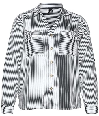 VERO MODA CURVE Vmbumpy L/S New Curve Noos - Blusa para Mujer, Blancanieves/Rayas: Tinta India, 48