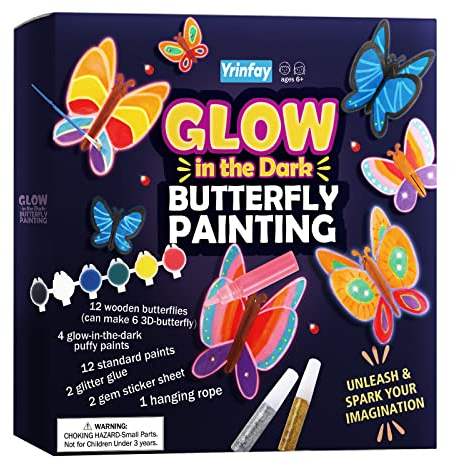 Yrinfay Nachtleuchtend Schmetterling Malset für Kinder - Malen und basteln Sie Ihre eigenen 3D-Schmetterlinge aus Holz - Holzbastelsets Geschenke Mädchen Junge 6 7 8 9 10 11 12 Jahre