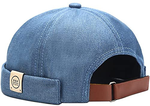 XYIYI Gorra Docker para hombre, sin ala, gorra de trabajador, gorra de marinero, con puño enrollado, estilo retro, Azul mezclilla, talla única